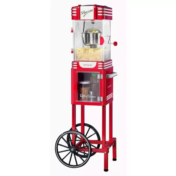 Nostalgia Retro 300 W 2.5 oz. Red Popcorn Cart with Lighted Interior