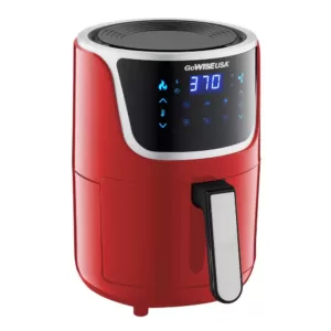 GoWISE USA 1. 7- qt. , 2.0 qt. Max Red/Silver Electric Mini Air Fryer with Digital Touchscreen + Recipe Book