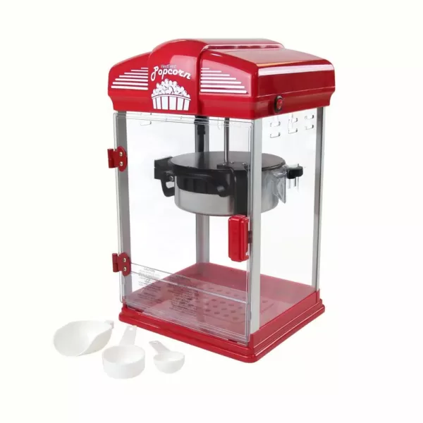 West Bend 4-Quart Red Hot Oil Movie Theater Style Popcorn Popper Machine with Nonstick Kettle Includes Measuring Cup and Scoop