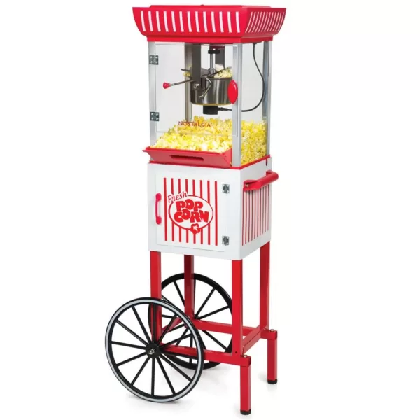 Nostalgia 380 W 2.5 oz. Red Hot Air Popcorn Cart with Easy Mobility