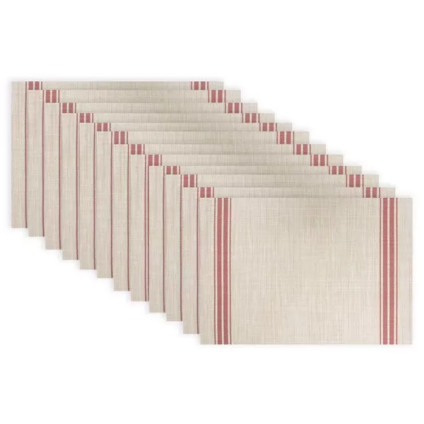 RITZ 19 in. x 13 in. Red Stripe PVC and Polyester Chambray Reversible Woven Indoor Outdoor Placemats (Set of 12)