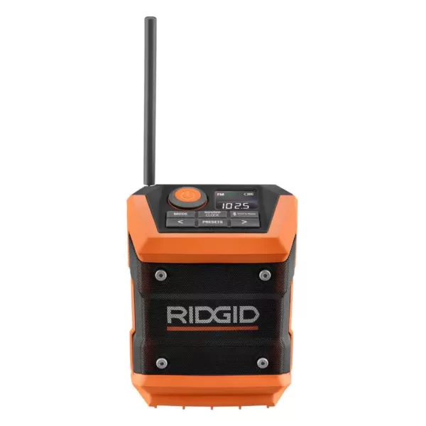 RIDGID 18-Volt Cordless Mini Bluetooth Radio with Radio App with 1.5 Ah Battery and 18-Volt Charger