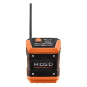 RIDGID 18-Volt Cordless Mini Bluetooth Radio with Radio App, 2.0 Ah Lithium-Ion Battery, and Charger
