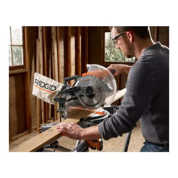 RIDGID 15 Amp 10 in. Dual Miter Saw with LED Cut Line Indicator with Universal Mobile Miter Saw Stand with Mounting Braces