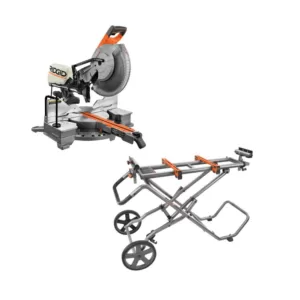 RIDGID 15 Amp Corded 12 in. Dual Bevel Sliding Miter Saw with Universal Mobile Miter Saw Stand with Mounting Braces