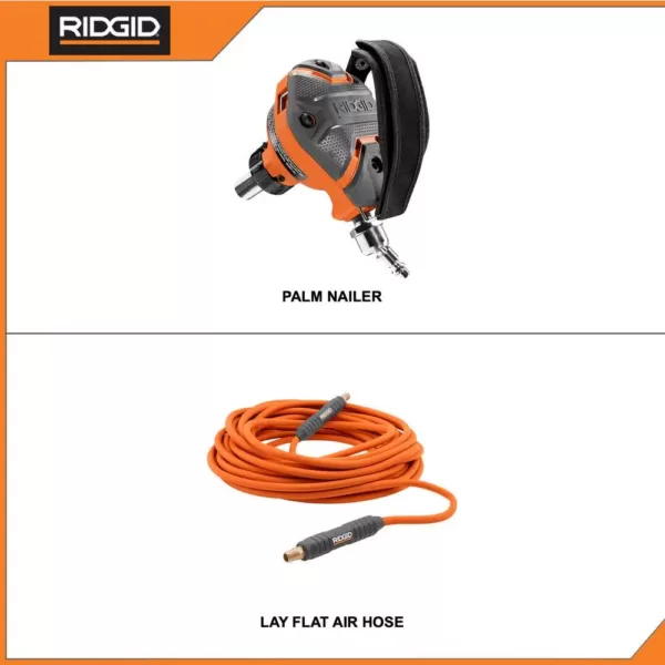 RIDGID 3-1/2 in. Full-Size Palm Nailer with 1/4 in. 50 ft. Lay Flat Air Hose