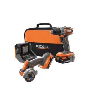RIDGID 18V SubCompact Lithium-Ion Brushless Drill Kit, 3 in. Multi-Material Saw with (2) 2.0 Ah Batteries, Charger, and Bag