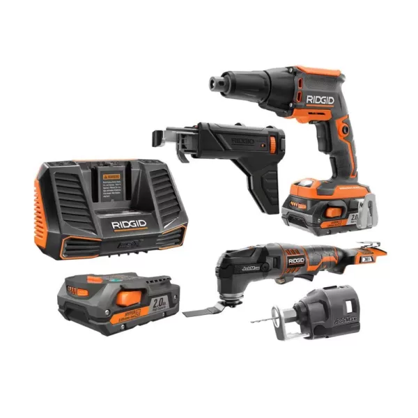 RIDGID 18-Volt Lithium-Ion Cordless Brushless Drywall Screwdriver with JobMax Multi-Tool, (2) 2.0 Ah Batteries, and Charger