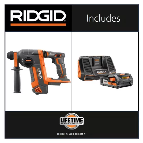 RIDGID 18-Volt OCTANE Brushless 1 in. SDS-Plus Rotary Hammer with 18-Volt 2.0 Ah Lithium-Ion Battery and Charger Kit