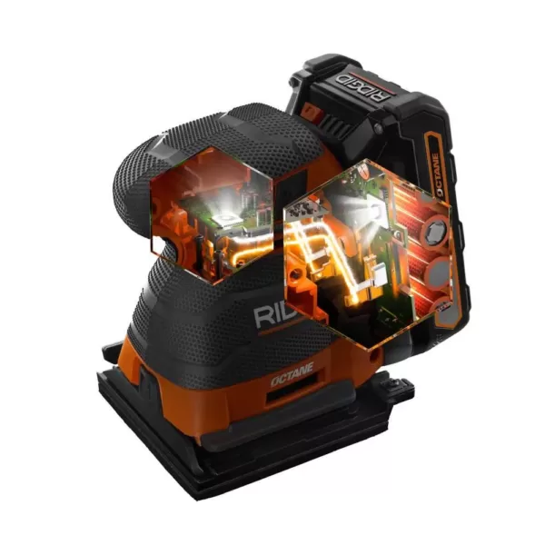 RIDGID 18-Volt OCTANE Cordless Brushless 3-Speed 1/4 Sheet Sander with 18-Volt 2.0 Ah Lithium-Ion Battery and Charger Kit