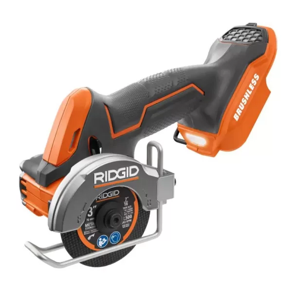 RIDGID 18-Volt SubCompact Lithium-Ion Cordless Brushless 3 in. Multi-Material Saw (Tool Only) with (3) Cutting Wheels