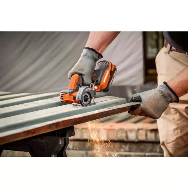 RIDGID 18-Volt SubCompact Lithium-Ion Cordless Brushless 3 in. Multi-Material Saw (Tool Only) with (3) Cutting Wheels