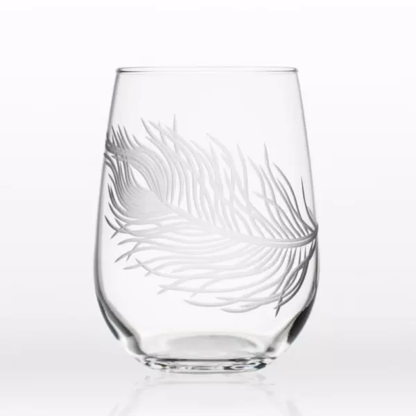 Rolf Glass Peacock 17 oz. Clear Stemless Wine Glass (Set of 4)