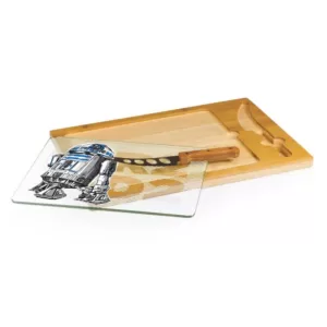 TOSCANA 15.4 in. R2-D2 Icon Glass Top Serving Tray and Knife Set