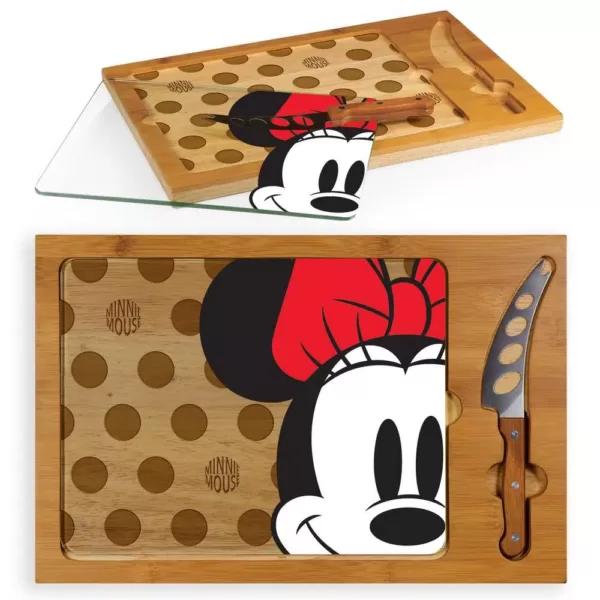 TOSCANA 15.4 in. Minnie Mouse Icon Glass Top Serving Tray and Knife Set