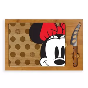 TOSCANA 15.4 in. Minnie Mouse Icon Glass Top Serving Tray and Knife Set