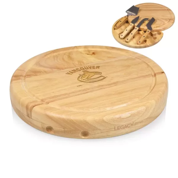 Picnic Time Vancouver Canucks 10.20 in. Natural Wood Cheese Board and Tool Set
