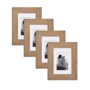 DesignOvation Museum 5 in. x 7 in. Matted to 3.5 in. x 5 in. Rustic Brown Picture Frame (Set of 4)