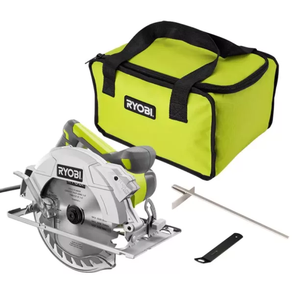 RYOBI 15 Amp Corded 7-1/4 in. Circular Saw with EXACTLINE Laser Alignment System, 24T Carbide Tipped Blade, Edge Guide and Bag