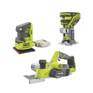 RYOBI 18-Volt ONE+ 3-1/4 in. Planer, 1/4 Sheet Sander with Dust Bag, and Fixed Base Trim Router (Tools Only)