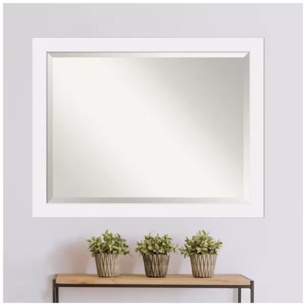 Amanti Art Corvino 45 in. W x 35 in. H Framed Rectangular Beveled Edge Bathroom Vanity Mirror in Satin White