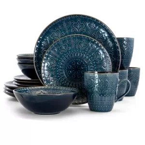 Elama Deepsea Mozaic 16-Piece Modern Sea Blue Stoneware Dinnerware Set (Service for 4)