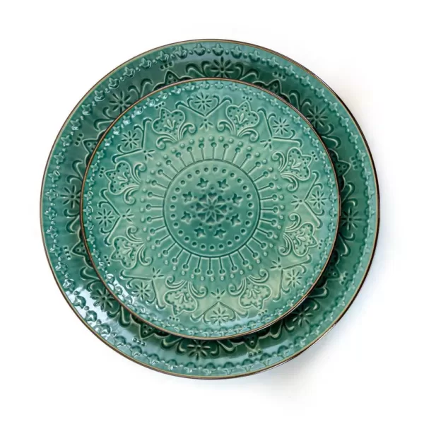 Elama 16-Piece Modern Sea Green Stoneware Dinnerware Set (Service for 4)