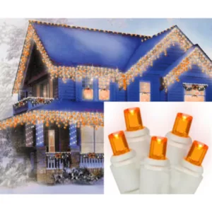 Sienna Set of 70 Amber-Orange LED Wide Angle Icicle Christmas Lights - White Wire