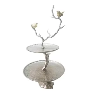 A & B Home Iron Branch Two-Tiered Silver Tray