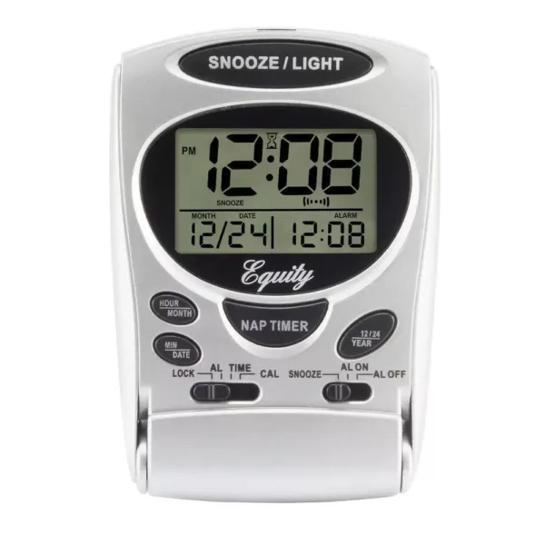 Equity by La Crosse Fold-Up Digital 2.70 in. LCD Travel Alarm Table Clock with Nap Timer and Backlight