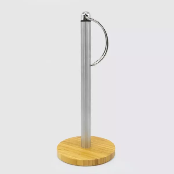 ExcelSteel Stainless Steel Paper Towel Holder with Bamboo Base
