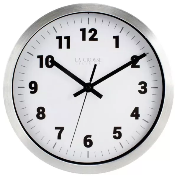 La Crosse Technology 10 in. H Silver Metal Analog Wall Clock with White Dial
