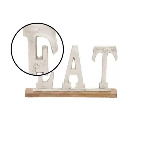 LITTON LANE 14 in. Silver Aluminum and Oak Brown Wood EAT Standing Sign