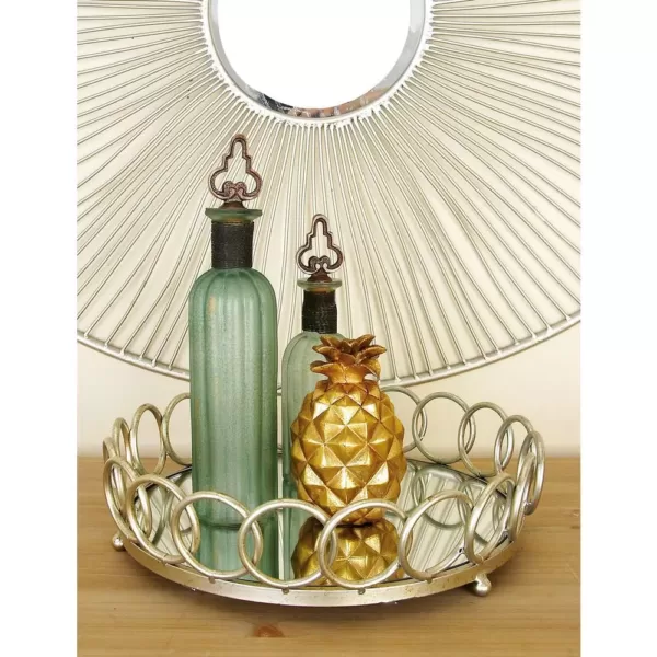LITTON LANE Modern Silver Decorative Round Ring Mirror Trays (Set of 2)