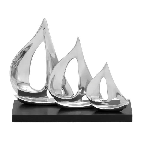 LITTON LANE 9 in. Stylized Sailboats Decorative Sculpture in Polished Silver