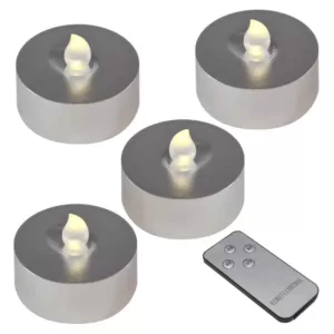 LUMABASE Silver Battery Operated Extra Large Tea Lights with Remote Control and 2-Timers (4-Count)