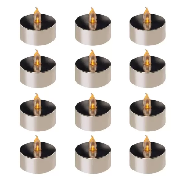 LUMABASE Battery Operated Silver Plated LED Tea Lights (12-Count)