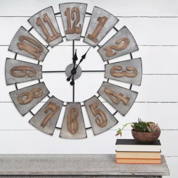 Pinnacle Windmill Wood Silver Wall Clock