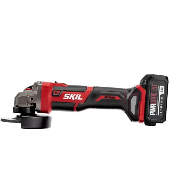 Skil PWRCore Brushless 20V Cordless 4-1/2 in. Angle Grinder Kit w/ 5.0Ah Lithium-ion Battery, PWRAsst USB Adapter and Charger