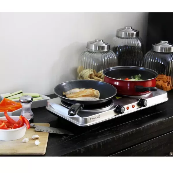 MegaChef Portable 2-Burner 7.5 in. Sleek Steel Hot Plate with Temperature Control
