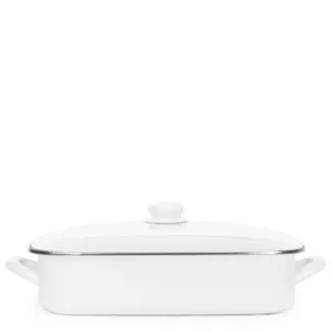 Golden Rabbit Solid White 10.5 qt. Enamelware Roasting Pan with Lid