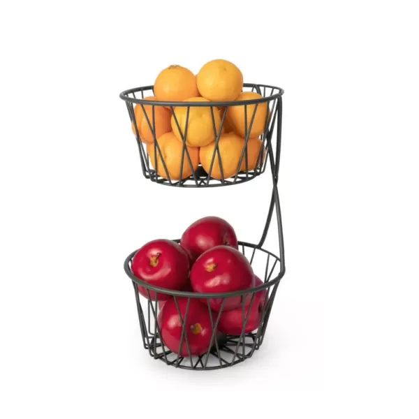 Spectrum Paxton 2-Tier Server Baskets, For Fruit, Produce, Bread, K-Cups, Snacks and More, Industrial Gray