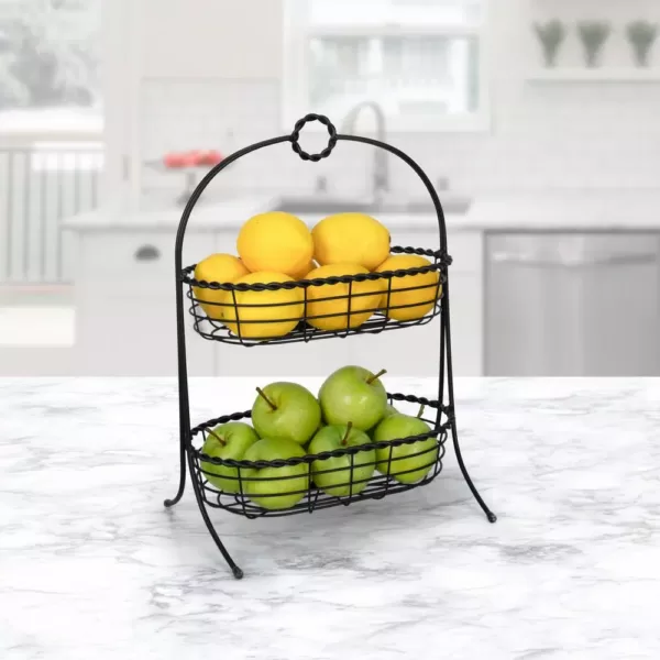 Spectrum Everly Dual Server Baskets, For Fruit, Produce, Bread, K-Cups, Snacks & More, Black