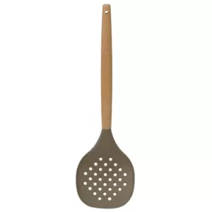 Home Basics Karina High-Heat Resistance in Grey with Easy Grip Beech Handle Non-Stick Safe Silicone Skimmer