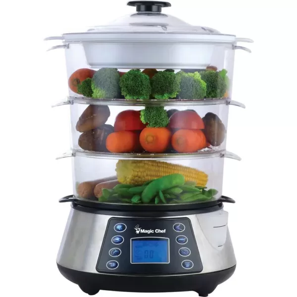 Magic Chef 3-Tier 12 Qt. Stainless Steel Countertop Food Steamer and Rice Cooker