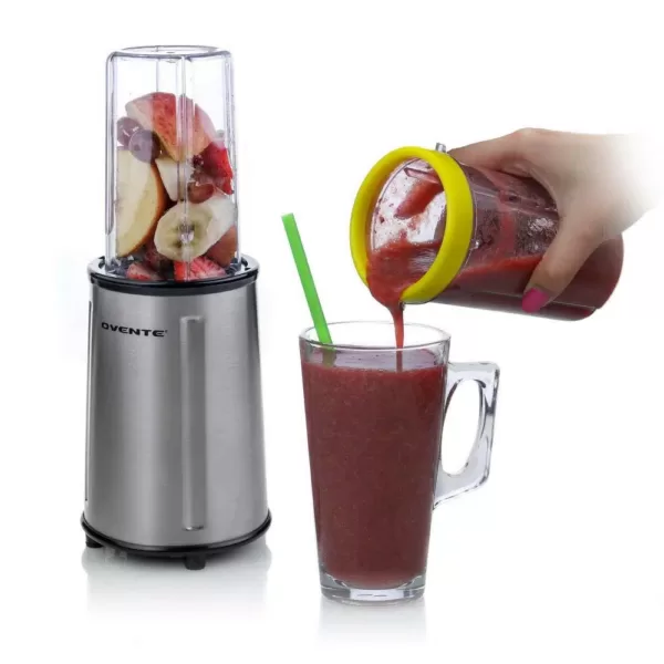 Ovente 12 oz. Single Speed Clear Countertop Blender with Food Processor Attachment