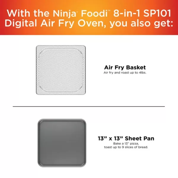 NINJA Stainless Steel Foodi Digital Air Fry Oven, Convection Oven, Toaster, Air Fryer, Flip-Away for Storage