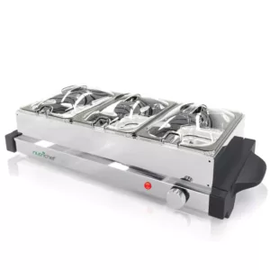 NutriChef 21.9 in. Stainless Steel Electric Food Warming Tray Buffet Server Hot Plate Food Warmer (3-Plate Tray Style)
