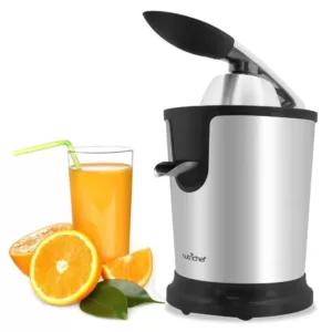 NutriChef Electric Juice Press - Orange Juicer Citrus Squeezer with Manual Juice Presser Handle (Stainless Steel)