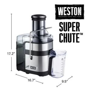 Weston Super Chute 1100 W 34 oz. Stainless Steel Centrifugal Juice Extractor with 3.5 inch Feed Chute